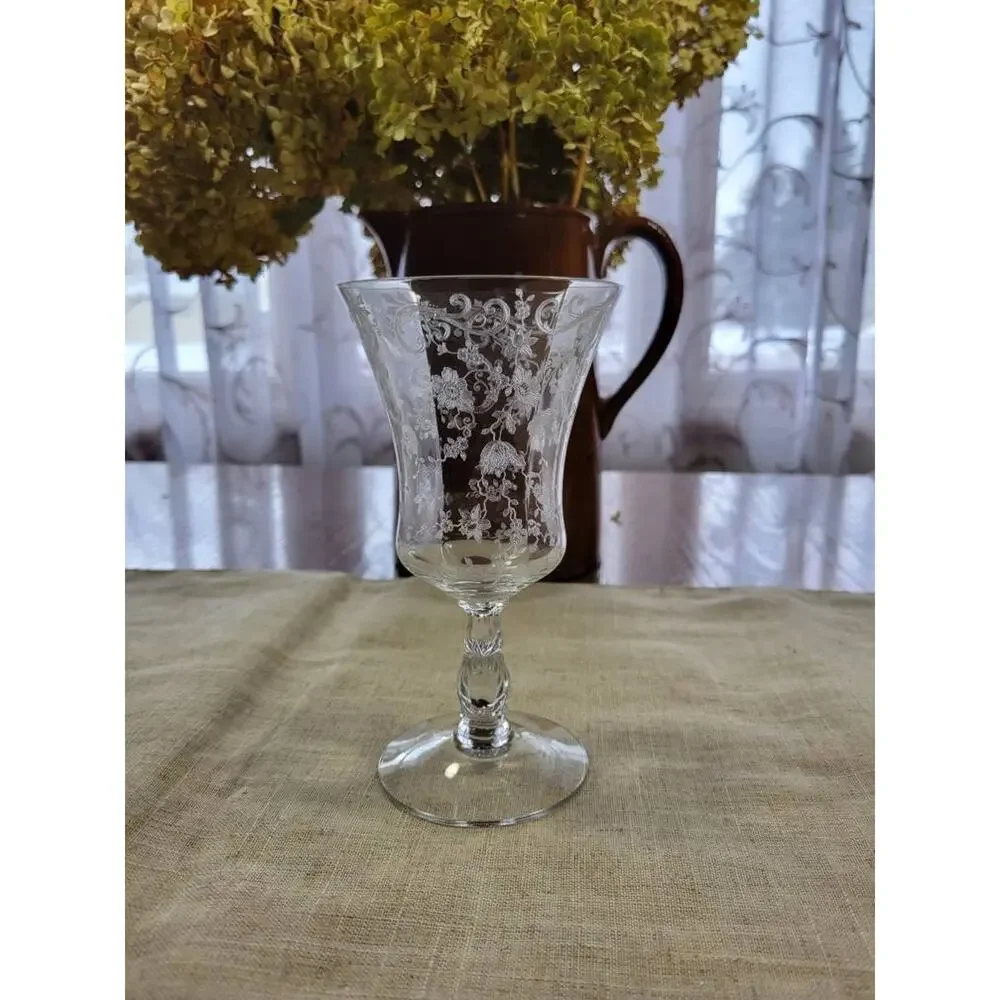 Vintage Cambridge Chantilly Low Water Goblet, Crystal Etched, Clear 6-1/2